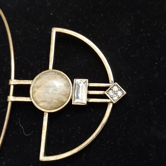 Guess gold tone green, tan stone & crystal pendant collar Choker necklace - Picture 11 of 13